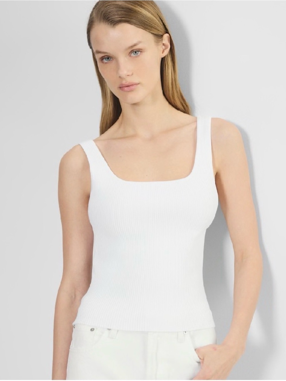 Aritzia Babaton Sculpt Knit Squareneck Tank Matte Pearl XL